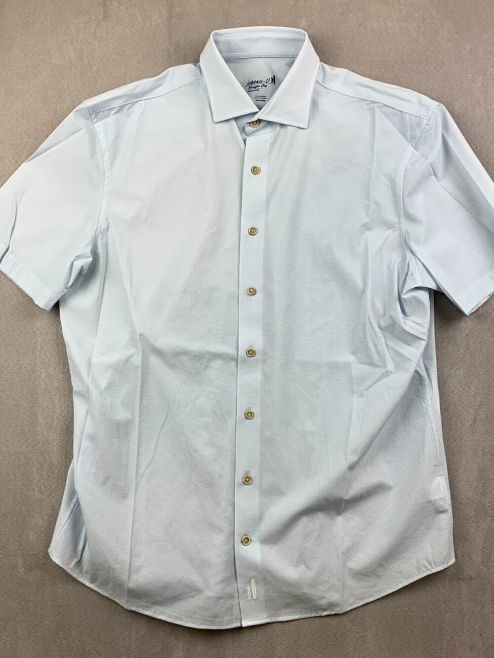 Johnnie-O Mens Shirt Medium Light Blue Hangin Out Button Up Nylon Stretch Summer
